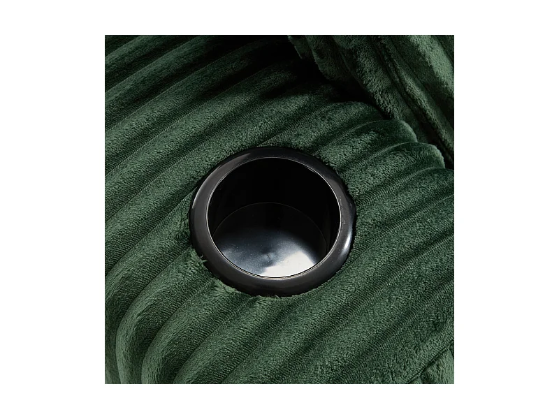 Canapé 3 places d'angle modulable, en velours côtelé, avec porte-gobelets, oreillers et poches latérales, 118cm méridienne, Vert