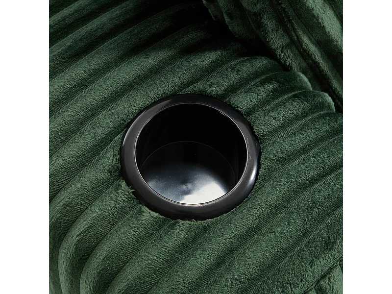 Canapé 3 places d'angle modulable, en velours côtelé, avec porte-gobelets, oreillers et poches latérales, 118cm méridienne, Vert