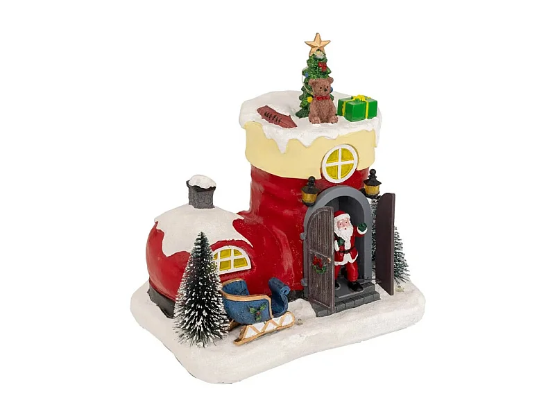 Village lumineux botte Père Noël 11 LED musical animé