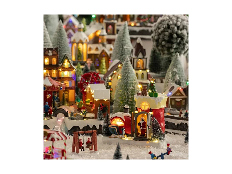 Village lumineux botte Père Noël 11 LED musical animé