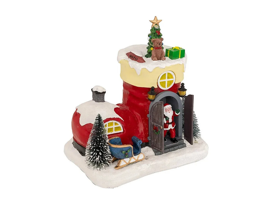 Village lumineux botte Père Noël 11 LED musical animé