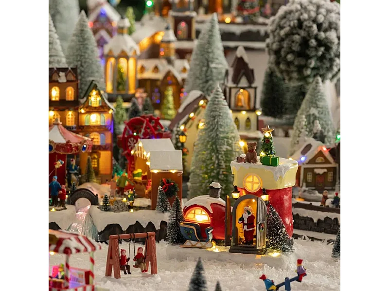 Village lumineux botte Père Noël 11 LED musical animé