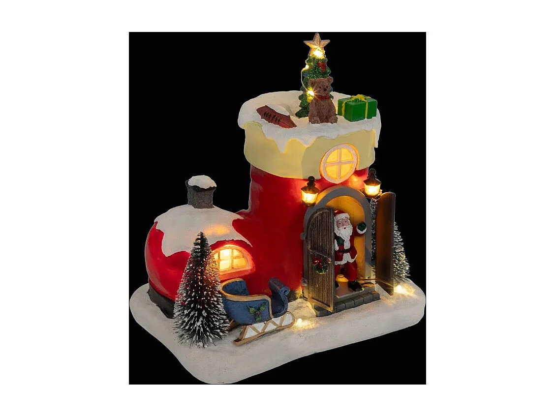 Village lumineux botte Père Noël 11 LED musical animé