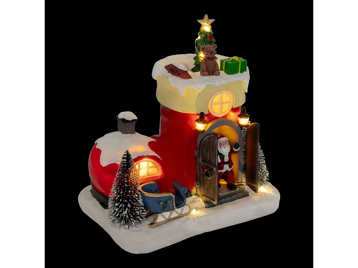 Village de Noël Lumineux "Botte du Père Noël" 23cm Multicolore