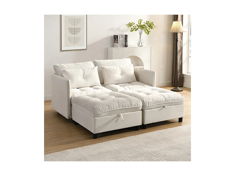Canapé 4 places modulable en chenille - avec 8 oreillers et 4 rangement de stockage - charge max 500kg - 274x76x87cm - Beige