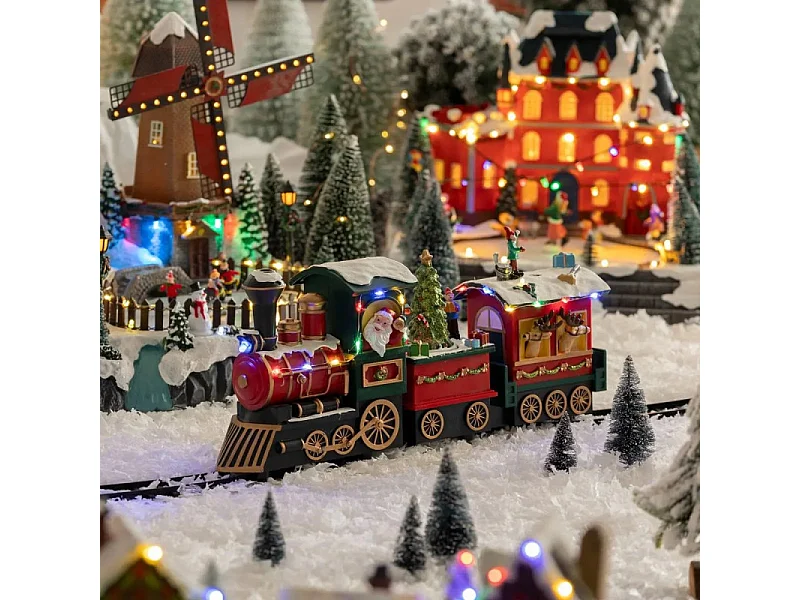 Village lumineux train du Père Noël 12 LED musical animé