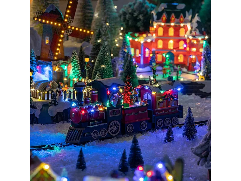 Village lumineux train du Père Noël 12 LED musical animé