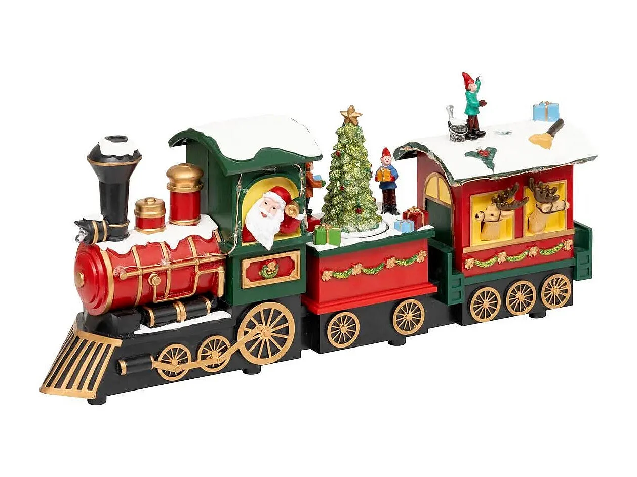 Village de Noël Lumineux "Train Père Noël" 38cm Multicolore