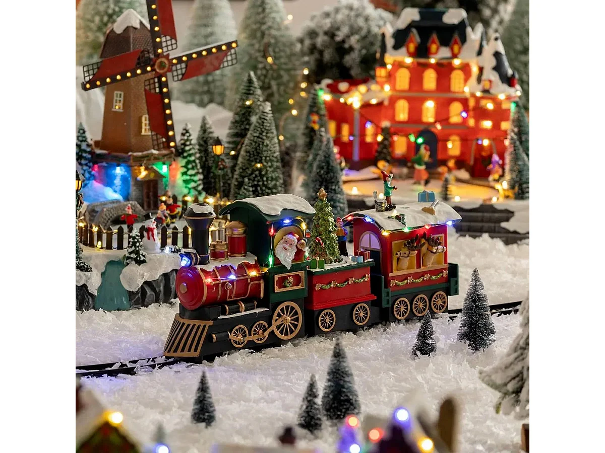 Village de Noël Lumineux "Train Père Noël" 38cm Multicolore