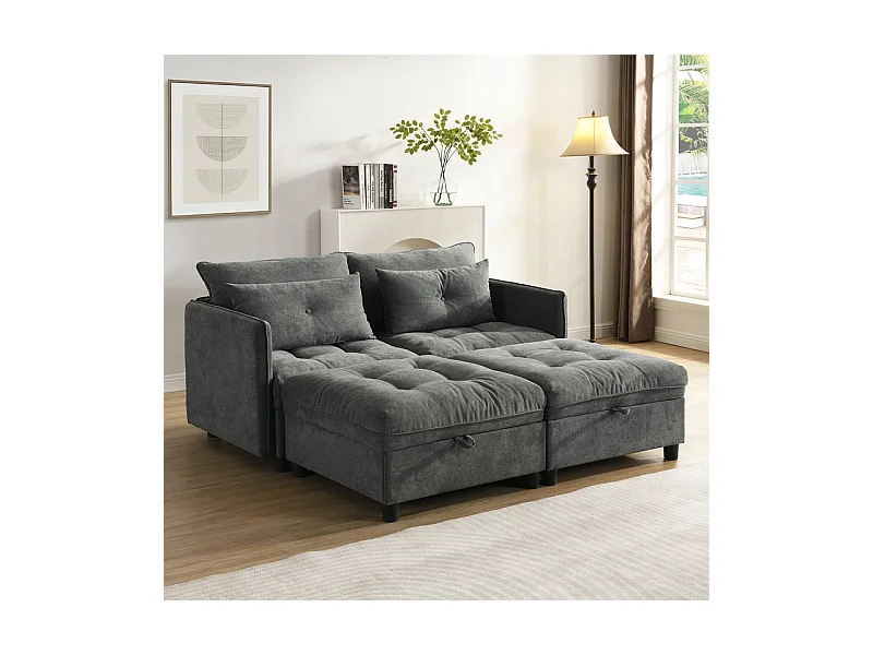 Canapé 4 places modulable en chenille - avec 8 oreillers et 4 rangement de stockage - charge max 500kg - 274x76x87cm - Gris