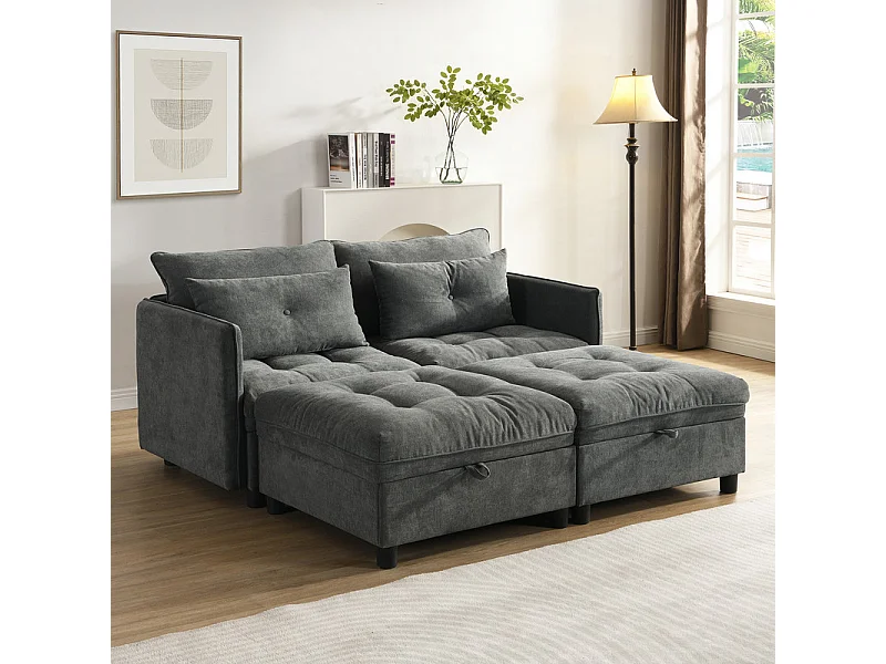 Canapé 4 places modulable en chenille - avec 8 oreillers et 4 rangement de stockage - charge max 500kg - 274x76x87cm - Gris