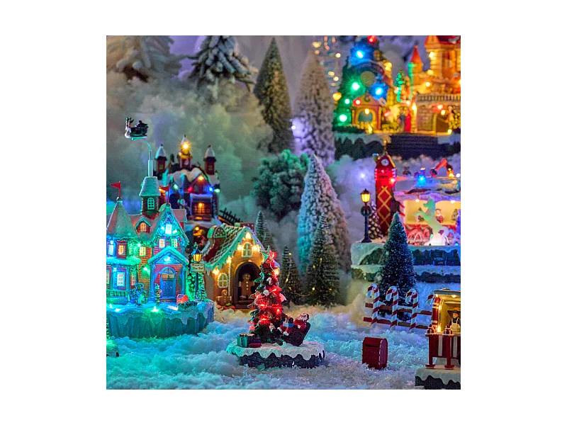 Village lumineux sapin de Noël 13 LED multicolore musical animé