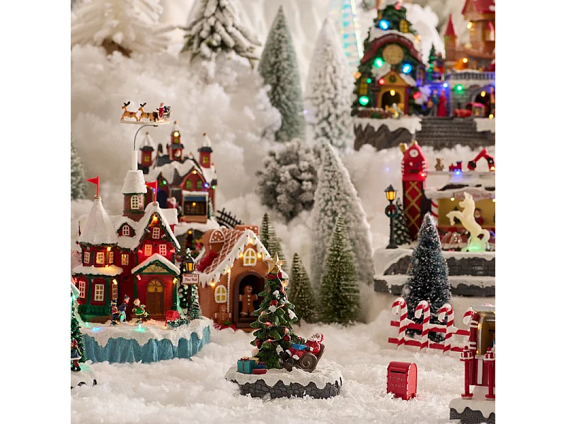 Village lumineux sapin de Noël 13 LED multicolore musical animé