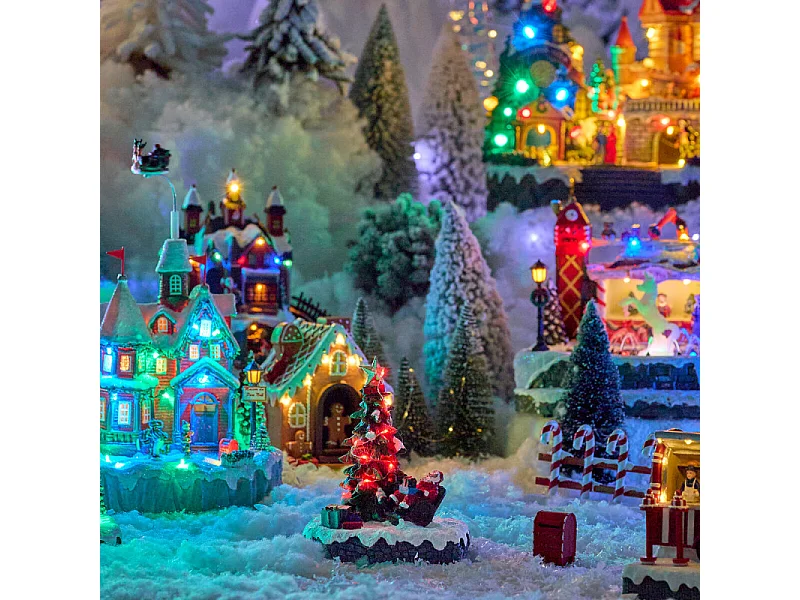 Village lumineux sapin de Noël 13 LED multicolore musical animé
