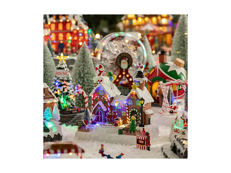 Village Noël lumineux maison pain d'épice avec enfants musical et animé