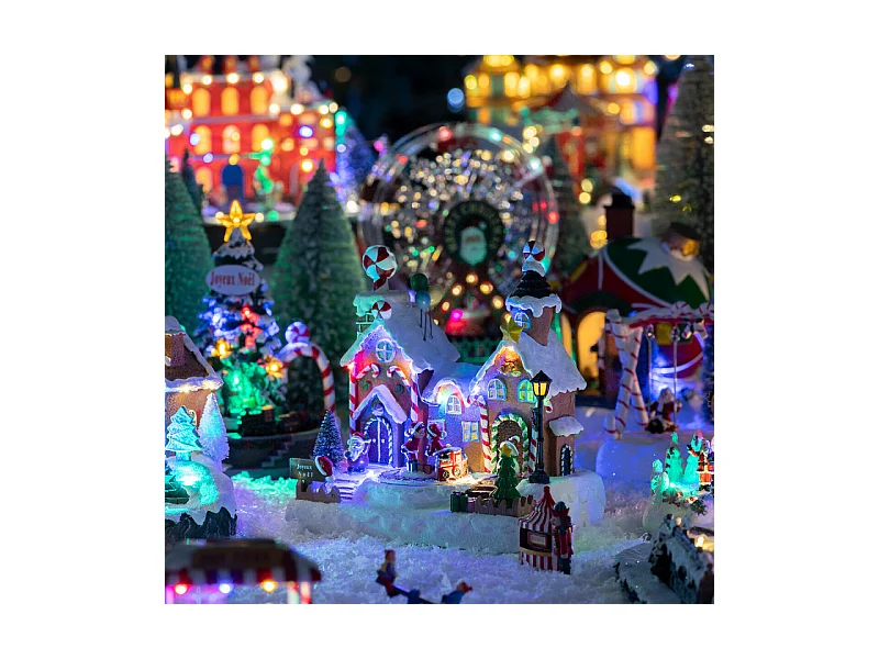 Village Noël lumineux maison pain d'épice avec enfants musical et animé