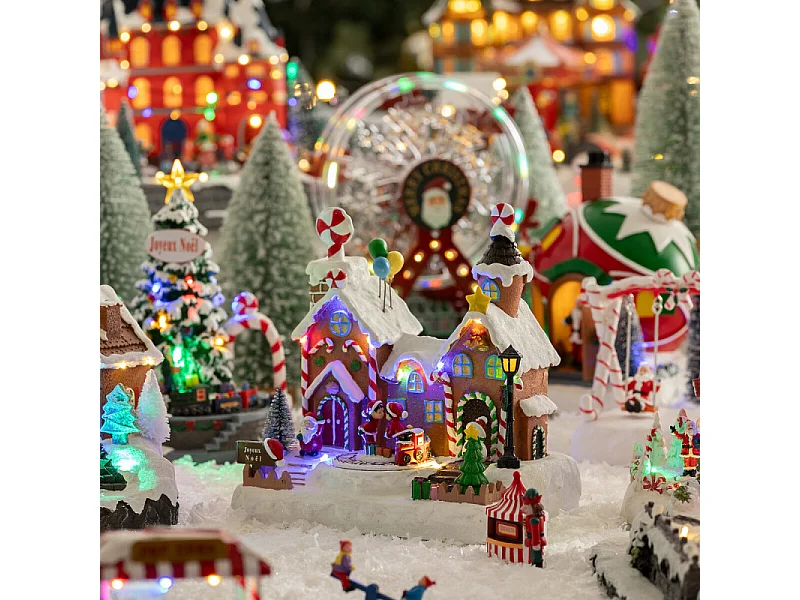 Village Noël lumineux maison pain d'épice avec enfants musical et animé