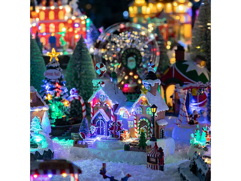 Village Noël lumineux maison pain d'épice avec enfants musical et animé