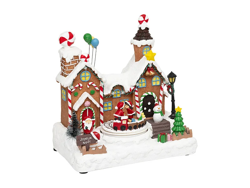 Village Noël lumineux maison pain d'épice avec enfants musical et animé