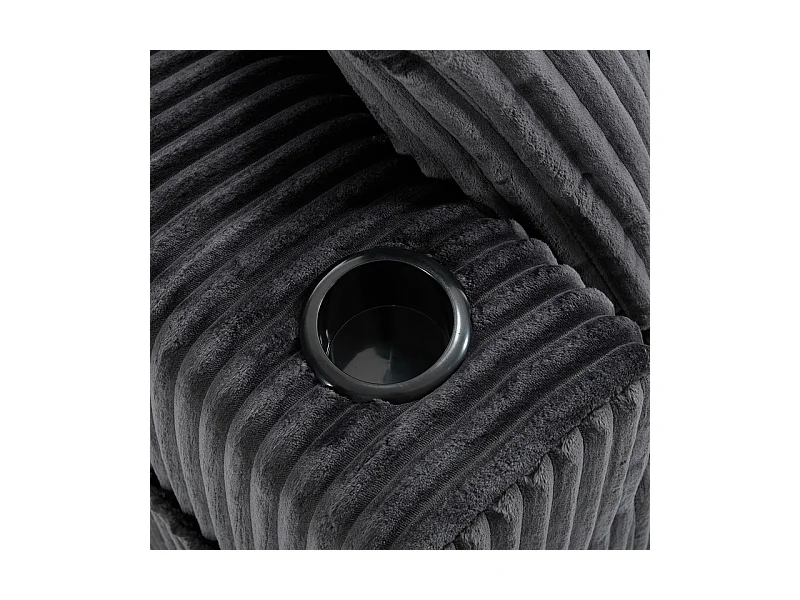 Canapé 3 places d'angle modulable, en velours côtelé, avec porte-gobelets, oreillers et poches latérales, 118cm méridienne, Gris