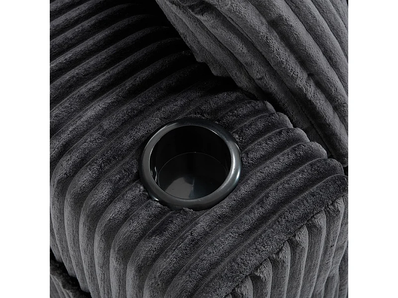 Sofá Esquinero Modular 3 Plazas, de Pana, con Portavasos, Cojines y Bolsillos Laterales, Chaise Longue 118cm, Gris