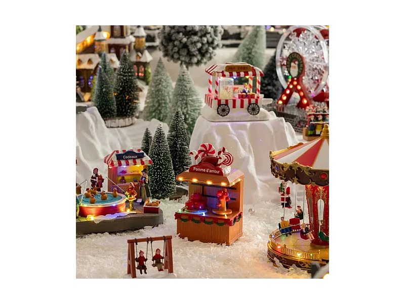 Village de Noël lumineux Pomme d'amour 7 LED musical et animé