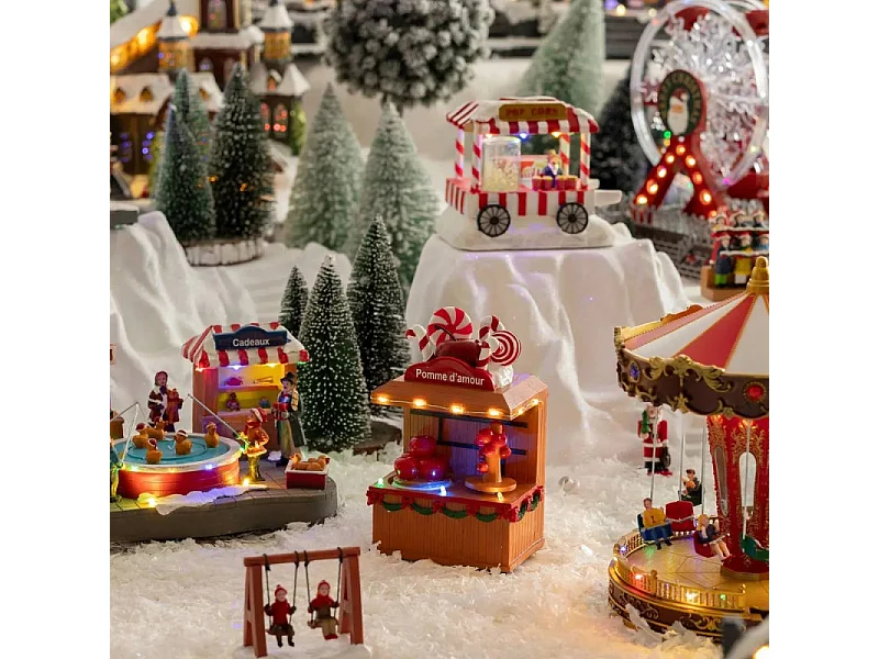 Village de Noël lumineux Pomme d'amour 7 LED musical et animé