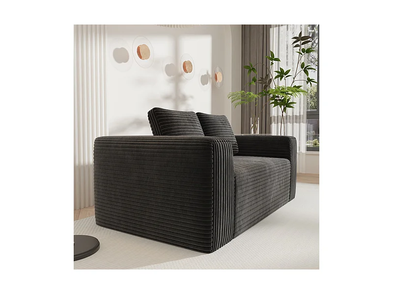 Canapé 2 places en velours côtelé - 58cm assise profonde - charge max 250kg - 178x86x70cm - Gris