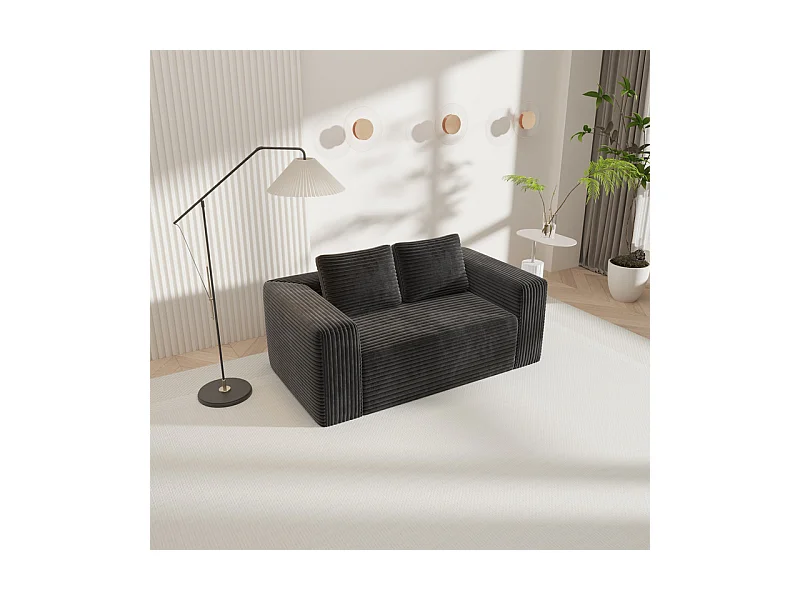 Canapé 2 places en velours côtelé - 58cm assise profonde - charge max 250kg - 178x86x70cm - Gris