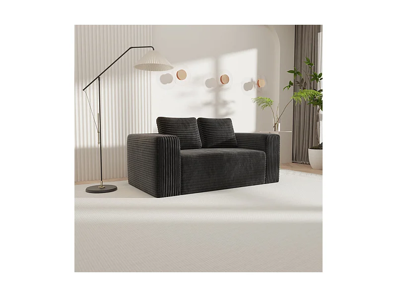 Canapé 2 places en velours côtelé - 58cm assise profonde - charge max 250kg - 178x86x70cm - Gris