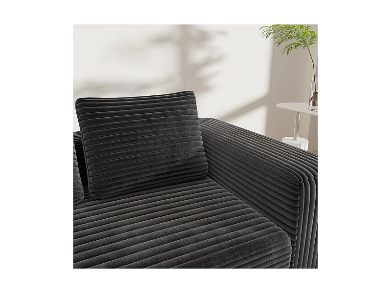 Canapé 2 places en velours côtelé - 58cm assise profonde - charge max 250kg - 178x86x70cm - Gris