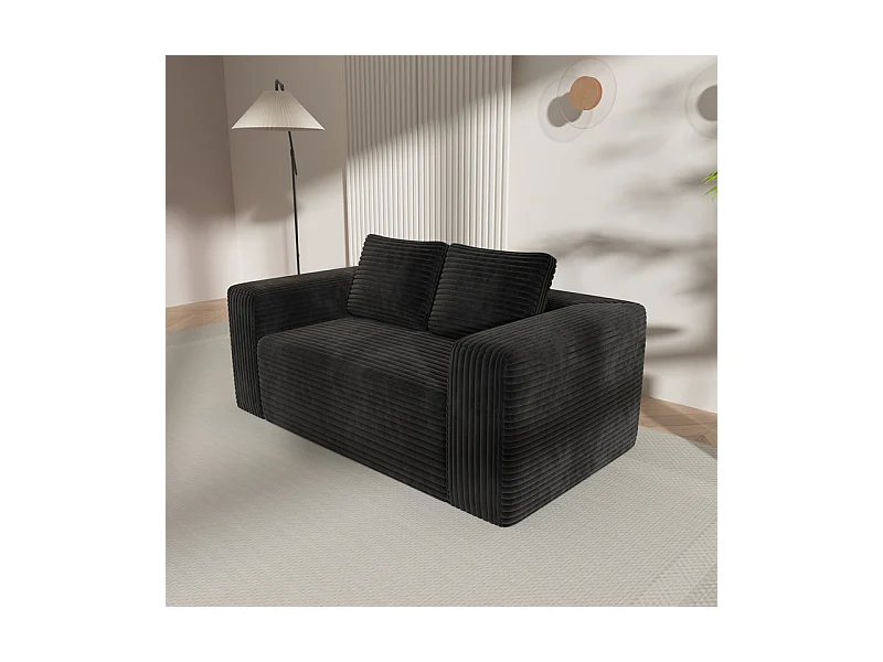 Canapé 2 places en velours côtelé - 58cm assise profonde - charge max 250kg - 178x86x70cm - Gris