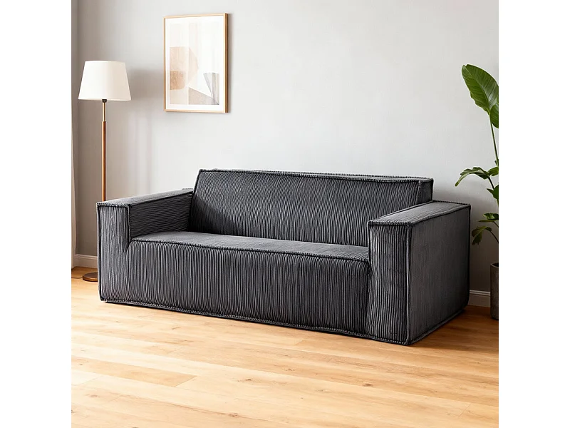 Canapé 2 Places en Velours côtelé, 58cm profondeur d'assise, 178x86x70cm, Gris