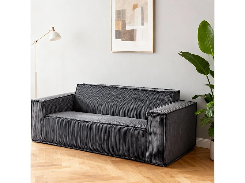 Canapé 2 Places en Velours côtelé, 58cm profondeur d'assise, 178x86x70cm, Gris