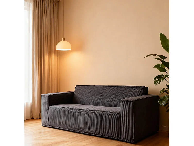 Canapé 2 Places en Velours côtelé, 58cm profondeur d'assise, 178x86x70cm, Gris