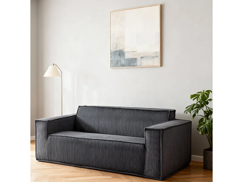 Canapé 2 Places en Velours côtelé, 58cm profondeur d'assise, 178x86x70cm, Gris