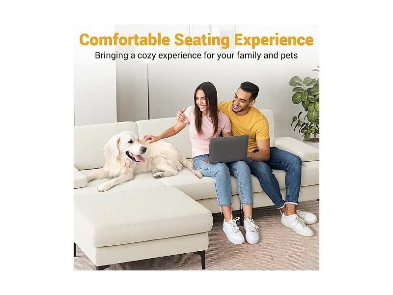 Canapé 3 places d'angle en chenille - avec pouf - charge max 650kg - 244x146x83cm - Beige