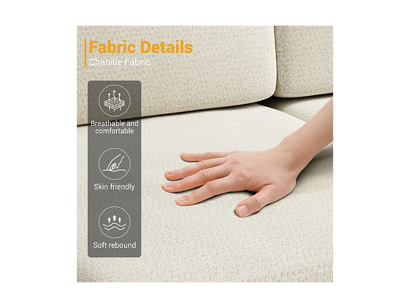 Canapé 3 places d'angle en chenille - avec pouf - charge max 650kg - 244x146x83cm - Beige