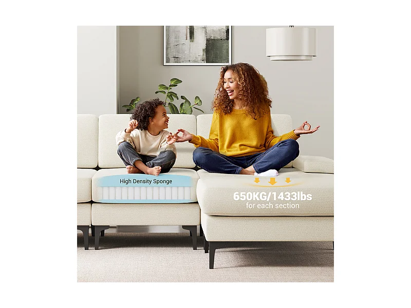 Canapé 3 places d'angle en chenille - avec pouf - charge max 650kg - 244x146x83cm - Beige