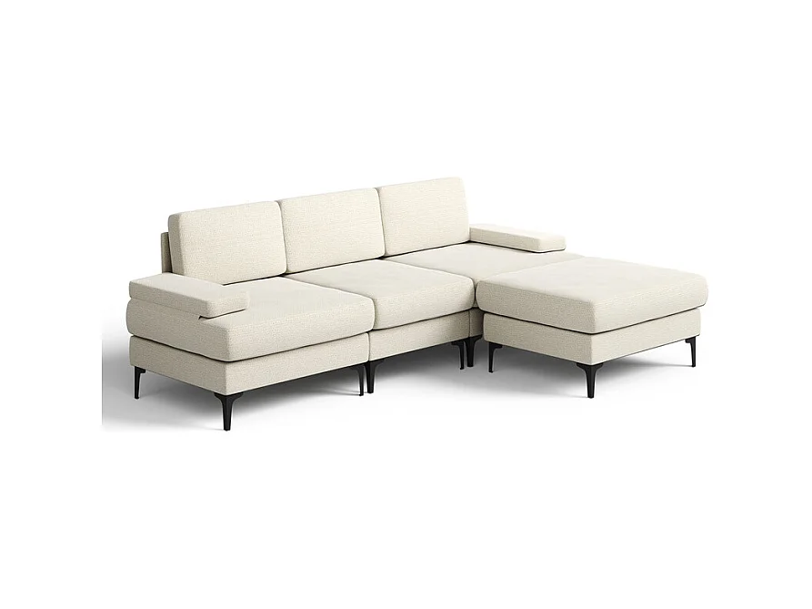 Canapé 3 places d'angle en chenille - avec pouf - charge max 650kg - 244x146x83cm - Beige