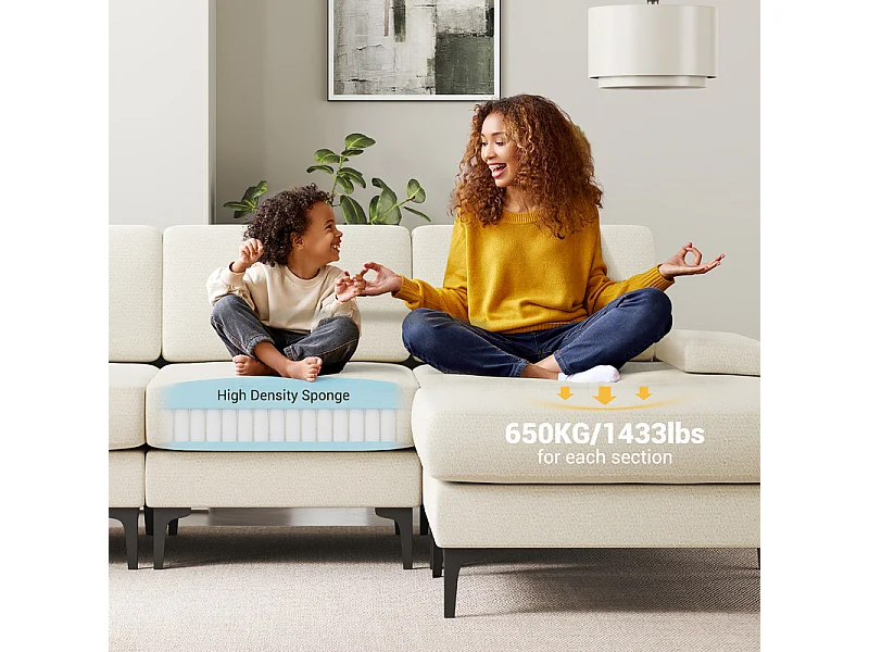 Canapé 3 places d'angle en chenille - avec pouf - charge max 650kg - 244x146x83cm - Beige