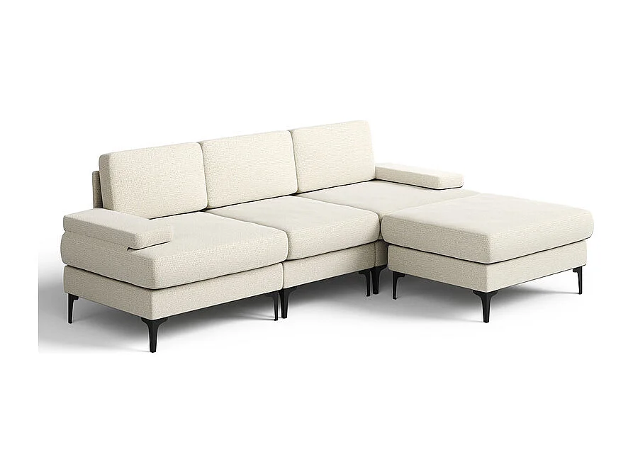 Canapé 3 places d'angle en chenille - avec pouf - charge max 650kg - 244x146x83cm - Beige