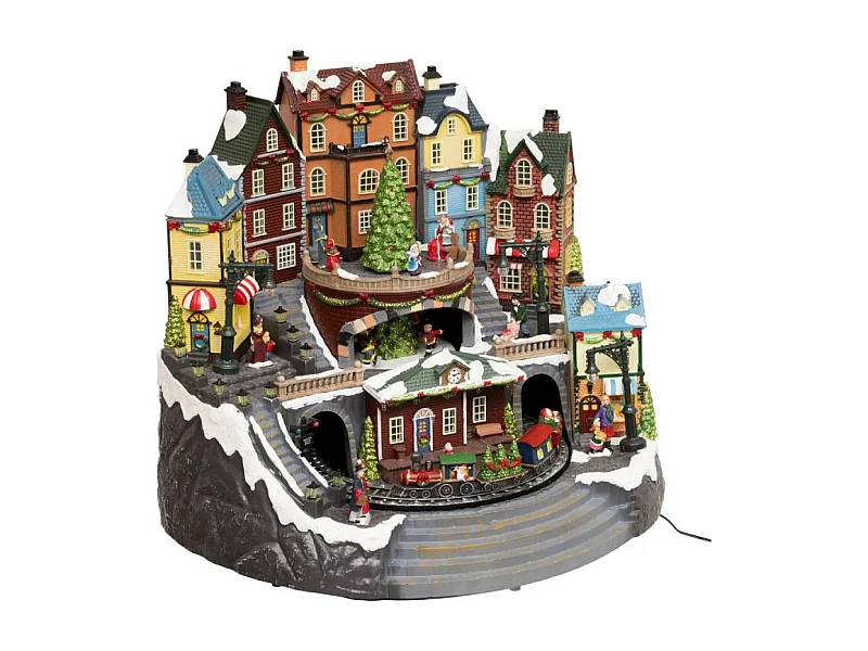 Village Noël lumineux gare et sapin 39 LED musical et animé