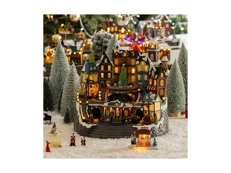 Village Noël lumineux gare et sapin 39 LED musical et animé