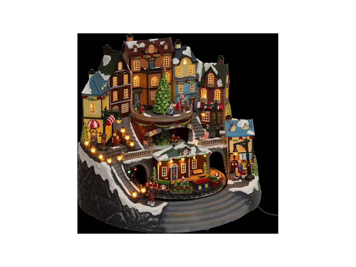 Village Noël lumineux gare et sapin 39 LED musical et animé