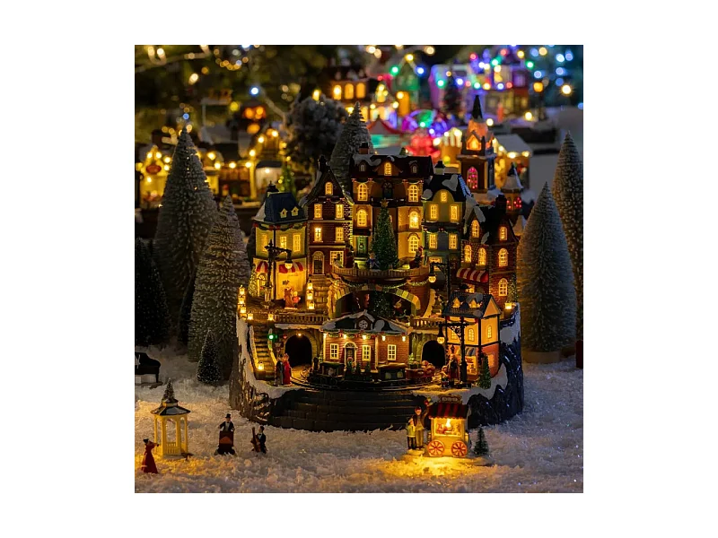 Village Noël lumineux gare et sapin 39 LED musical et animé
