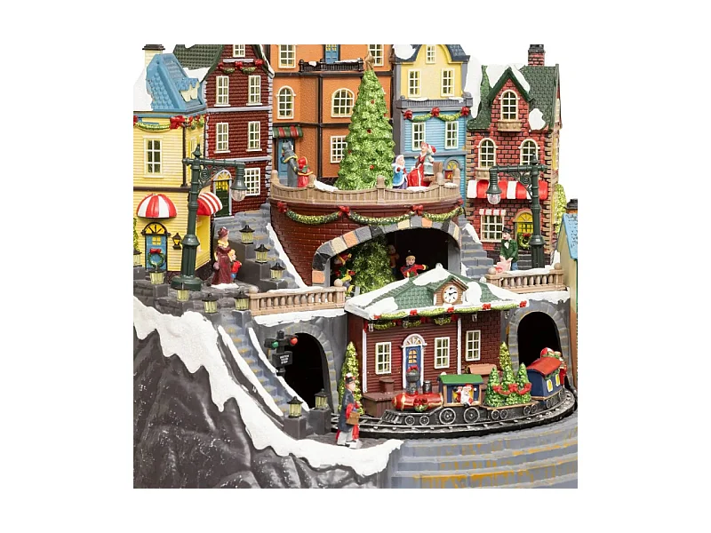 Village Noël lumineux gare et sapin 39 LED musical et animé