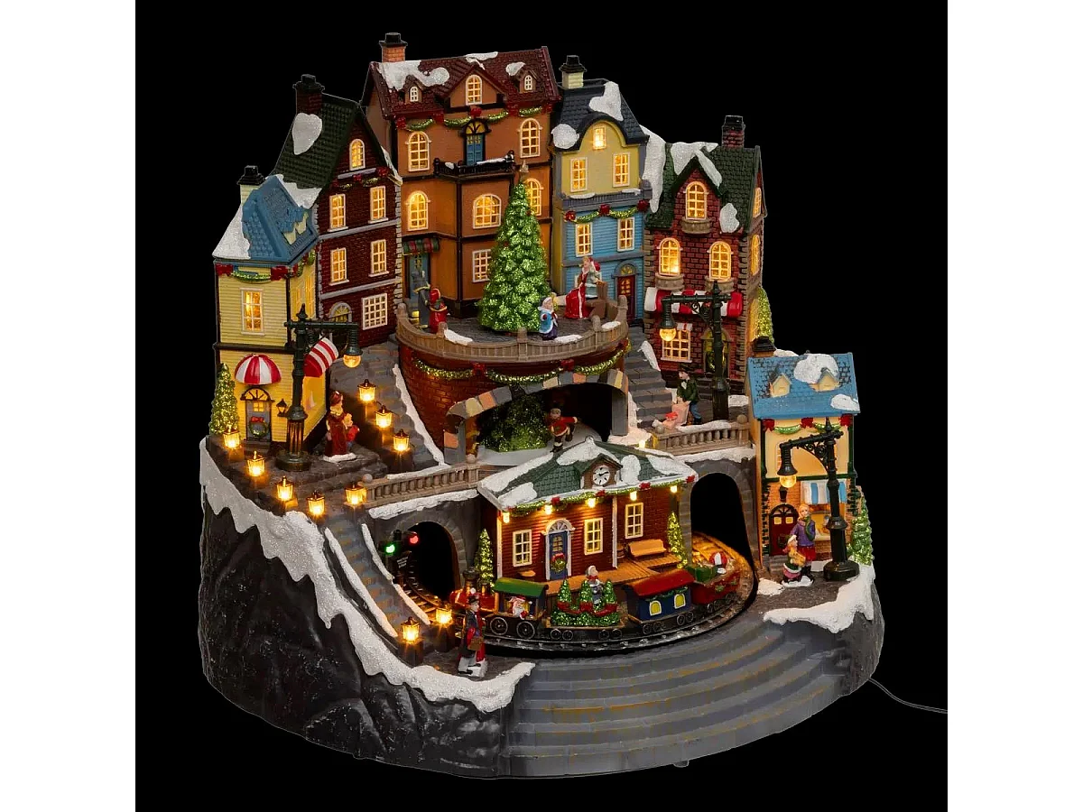 Village de Noël Lumineux "Gare & Sapin" 42cm Multicolore