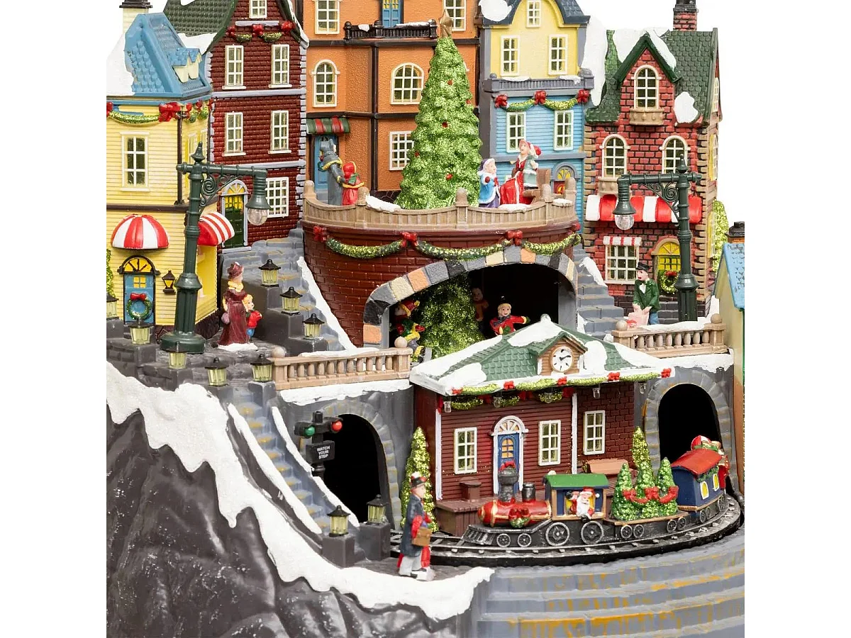 Village de Noël Lumineux "Gare & Sapin" 42cm Multicolore