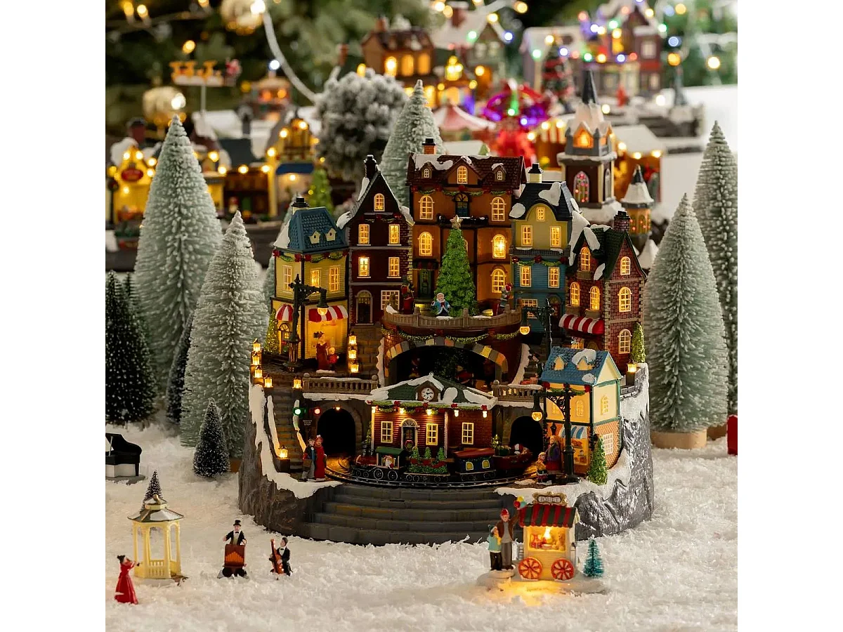 Village de Noël Lumineux "Gare & Sapin" 42cm Multicolore